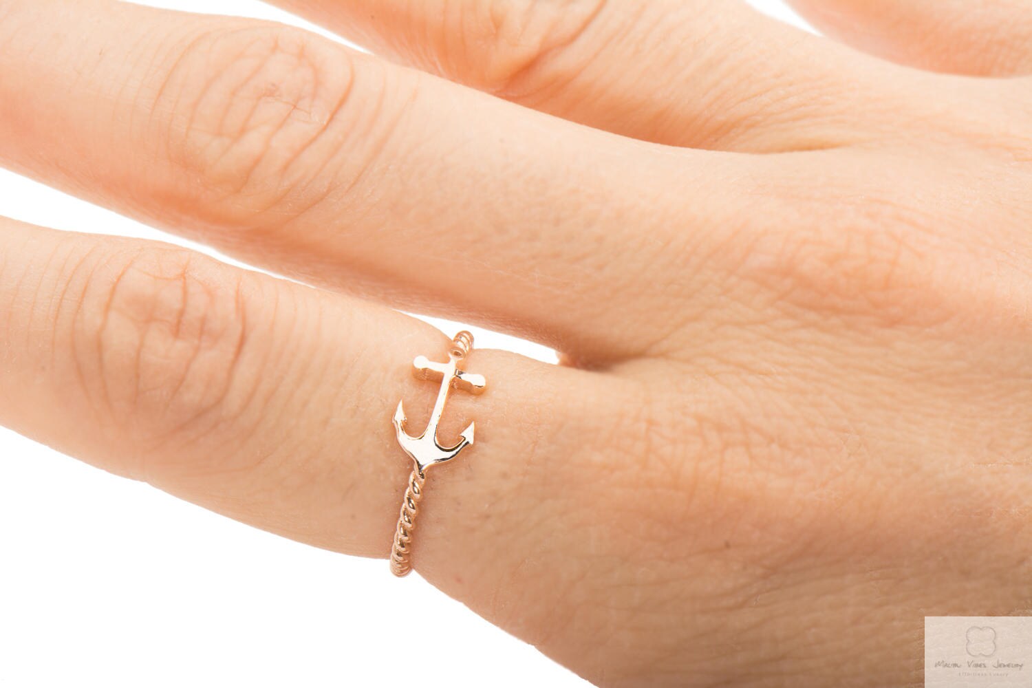 14k Rose Gold Anchor Ring with Braided twisted rope band