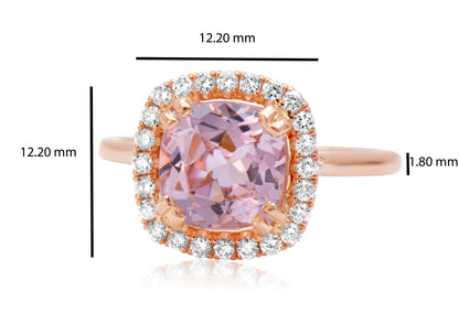 14k Rose Gold Cushion Cut Morganite Ring Measurements 