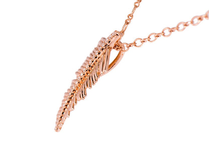 14k Rose Gold Micro Pave Diamond Feather Necklace with Twist Link Chain