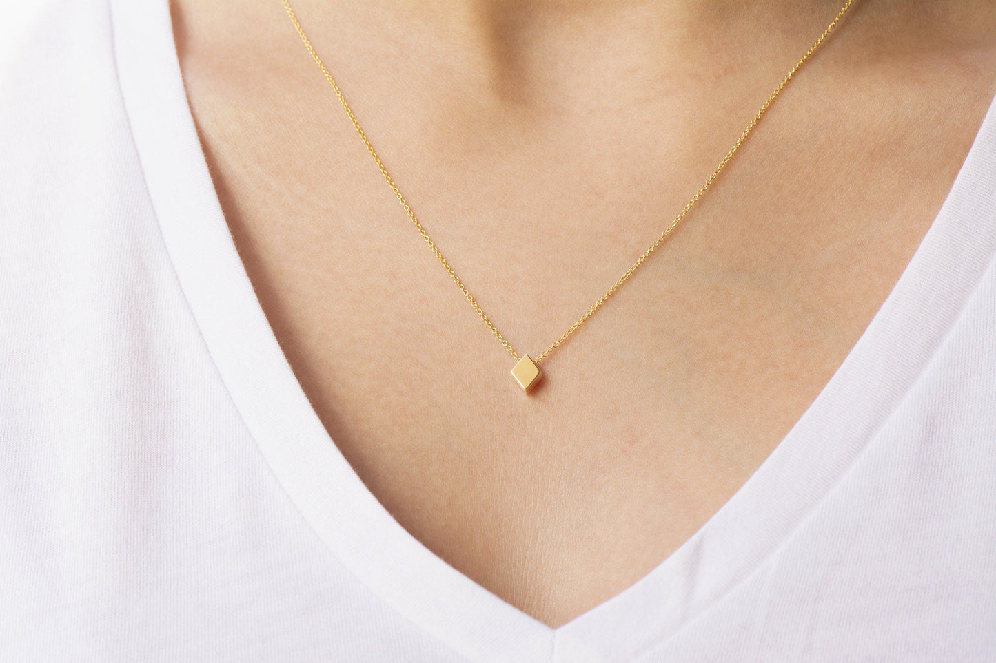 14k Solid Gold Diamond Shaped Pendant,  Poker Card Suit Charm Necklace