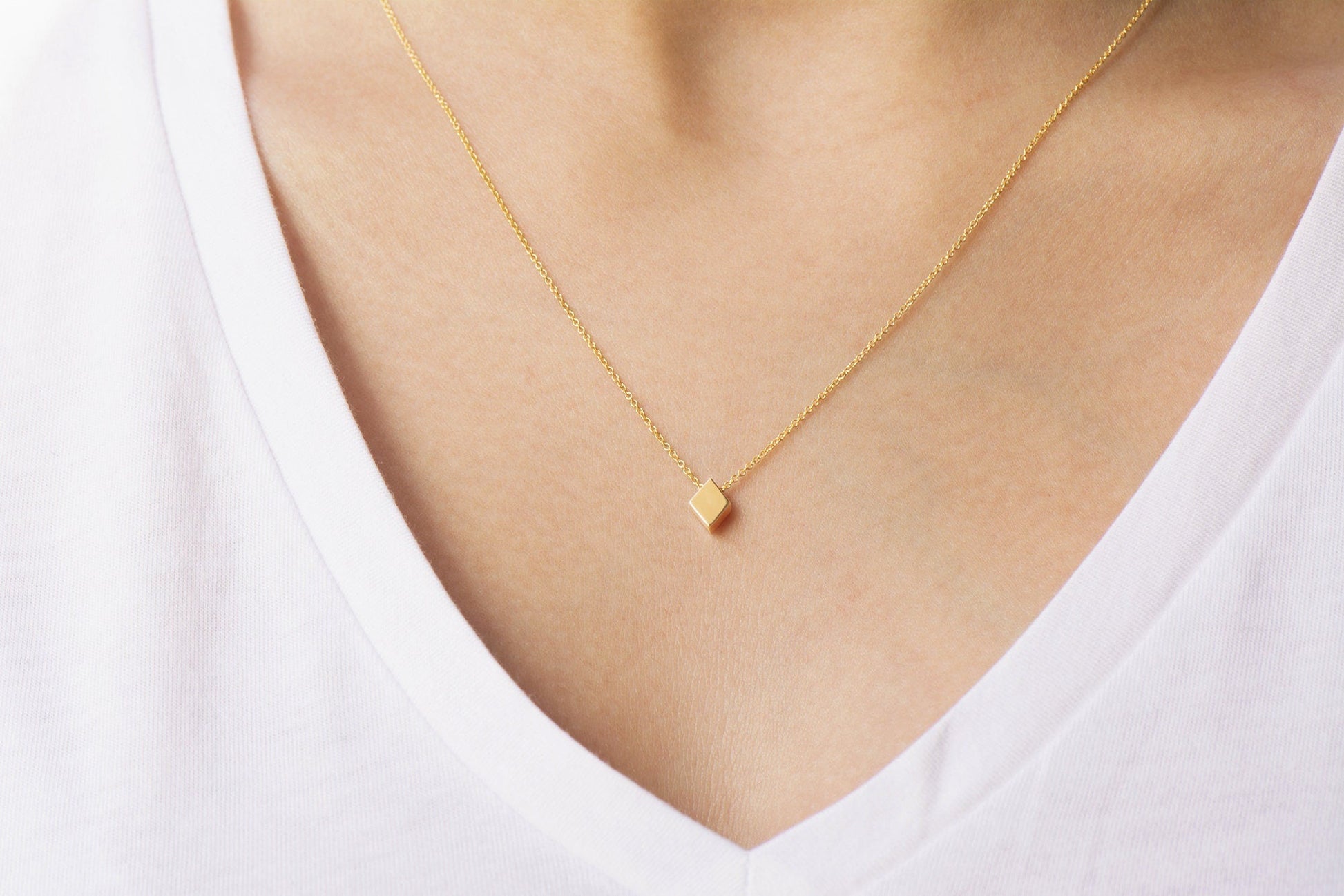 14k Solid Gold Diamond Shaped Pendant,  Poker Card Suit Charm Necklace