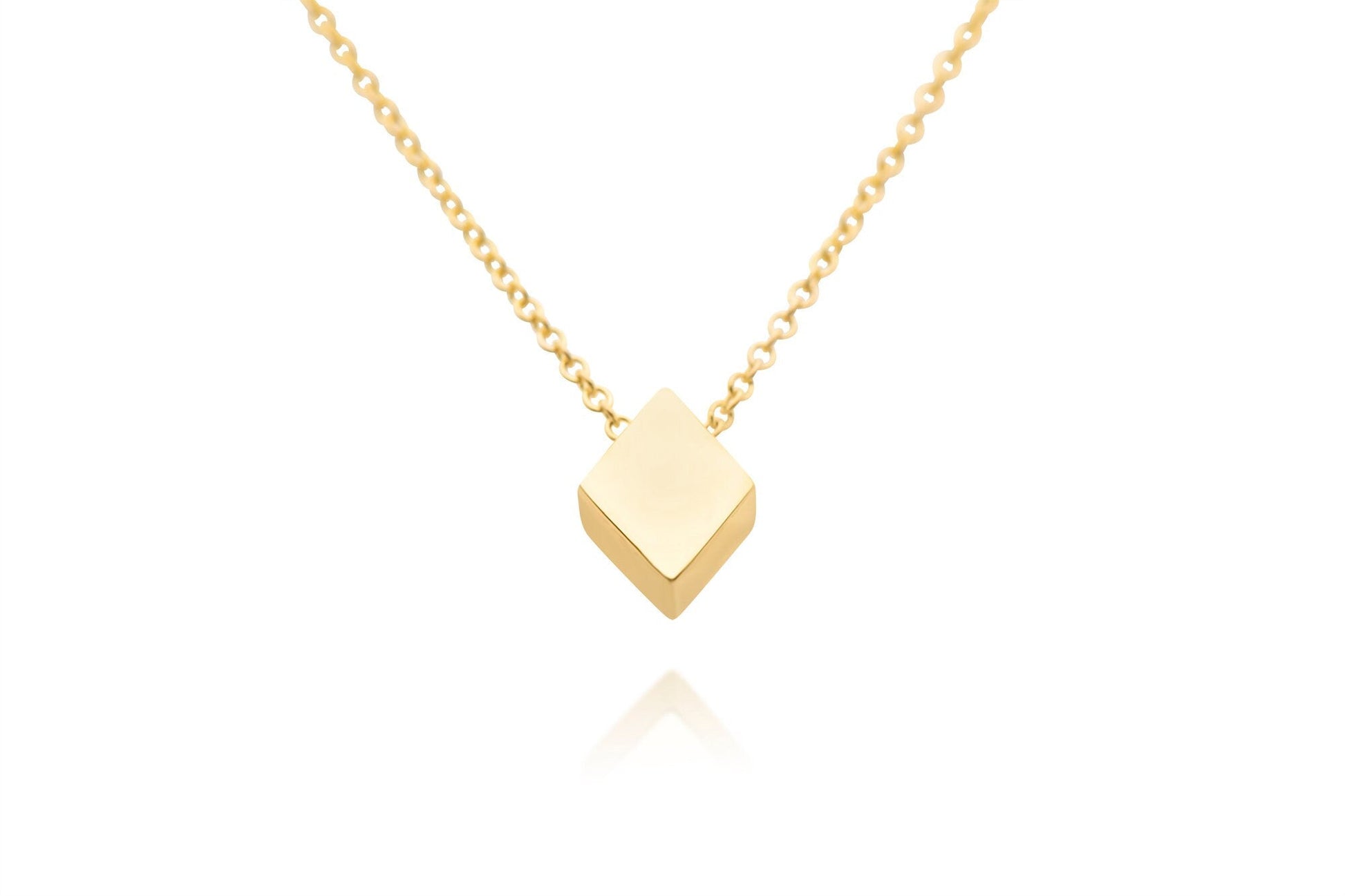 14k Solid Gold Diamond Shaped Pendant,  Poker Card Suit Charm Necklace