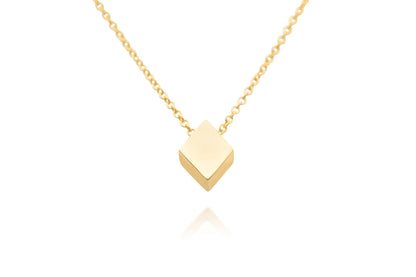 14k Solid Gold Diamond Shaped Pendant,  Poker Card Suit Charm Necklace