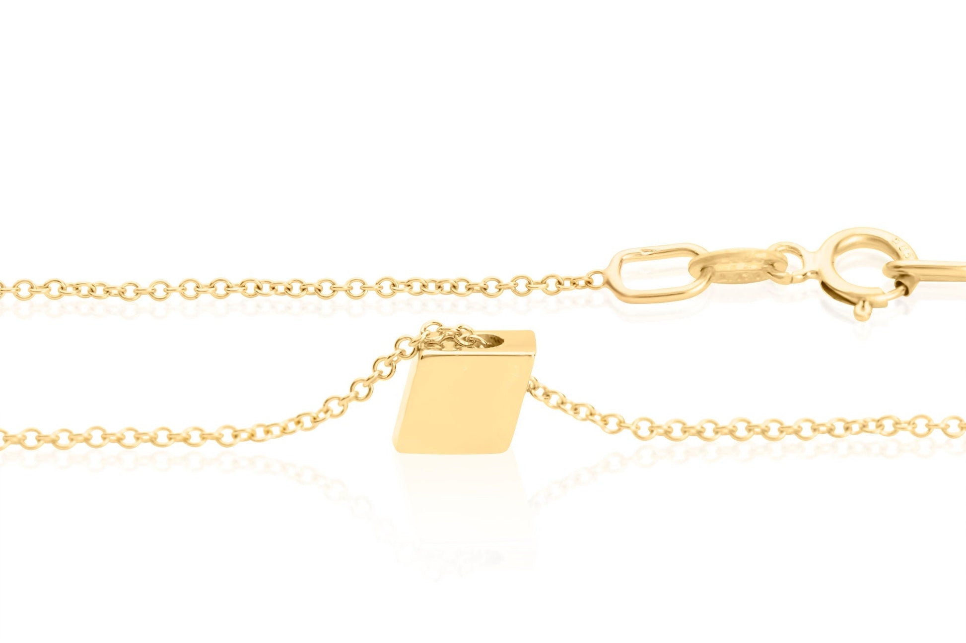 14k Solid Gold Diamond Shaped Pendant,  Poker Card Suit Charm Necklace