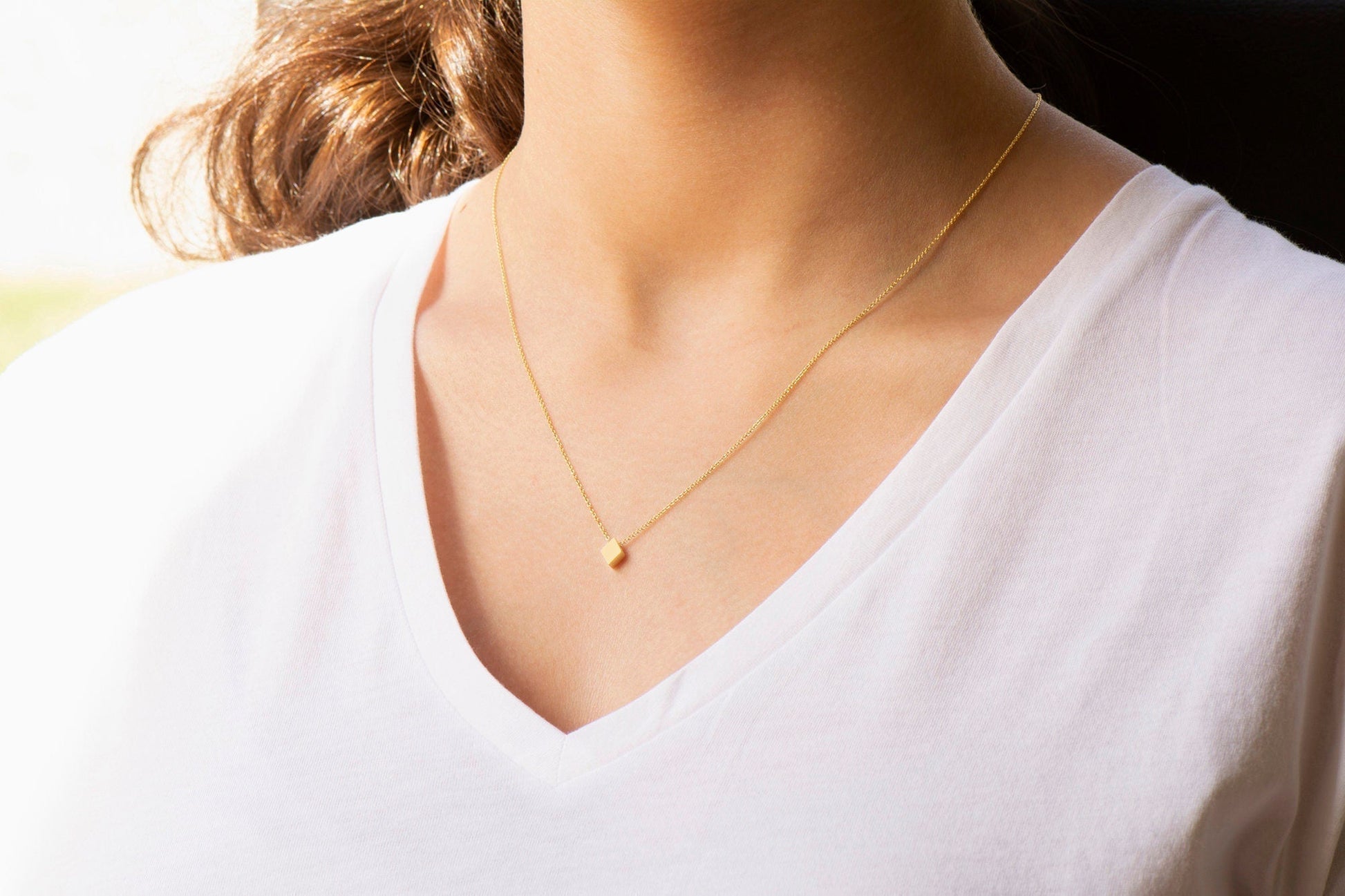 14k Solid Gold Diamond Shaped Pendant,  Poker Card Suit Charm Necklace