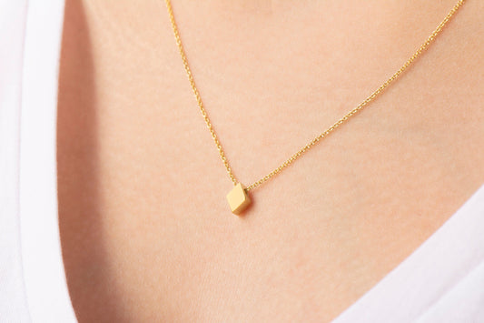 14k Solid Gold Diamond Shaped Pendant,  Poker Card Suit Charm Necklace