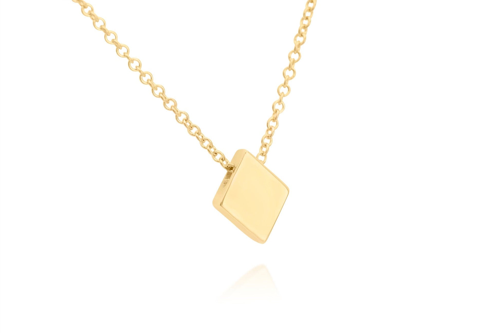 14k Solid Gold Diamond Shaped Pendant,  Poker Card Suit Charm Necklace