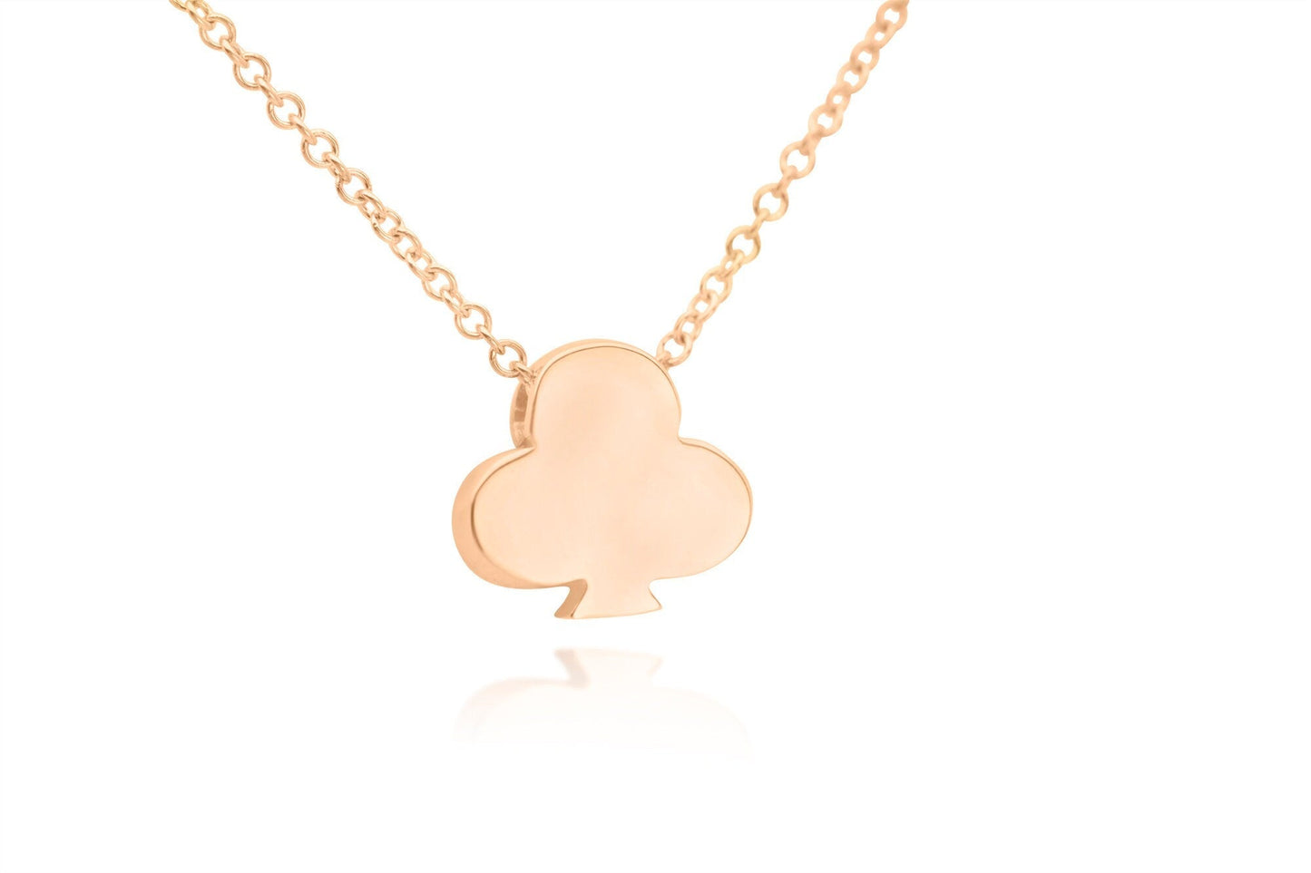 14k Solid gold Floating Clover Necklace, Poker Club Charm Pendant