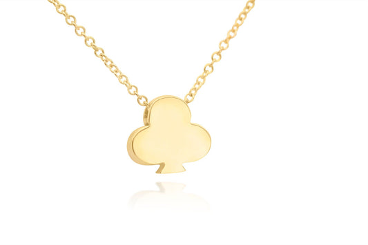 14k Solid gold Floating Clover Necklace, Poker Club Charm Pendant