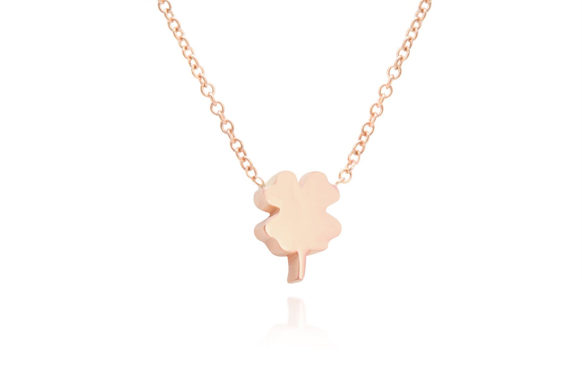 14K Solid Gold Four Leaf Clover Necklace