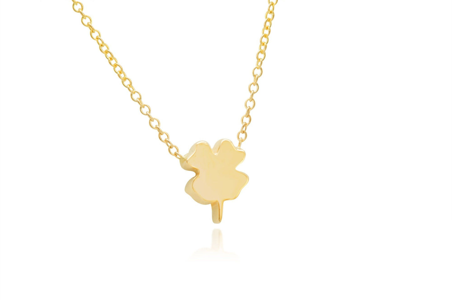 14K Solid Gold Four Leaf Clover Necklace