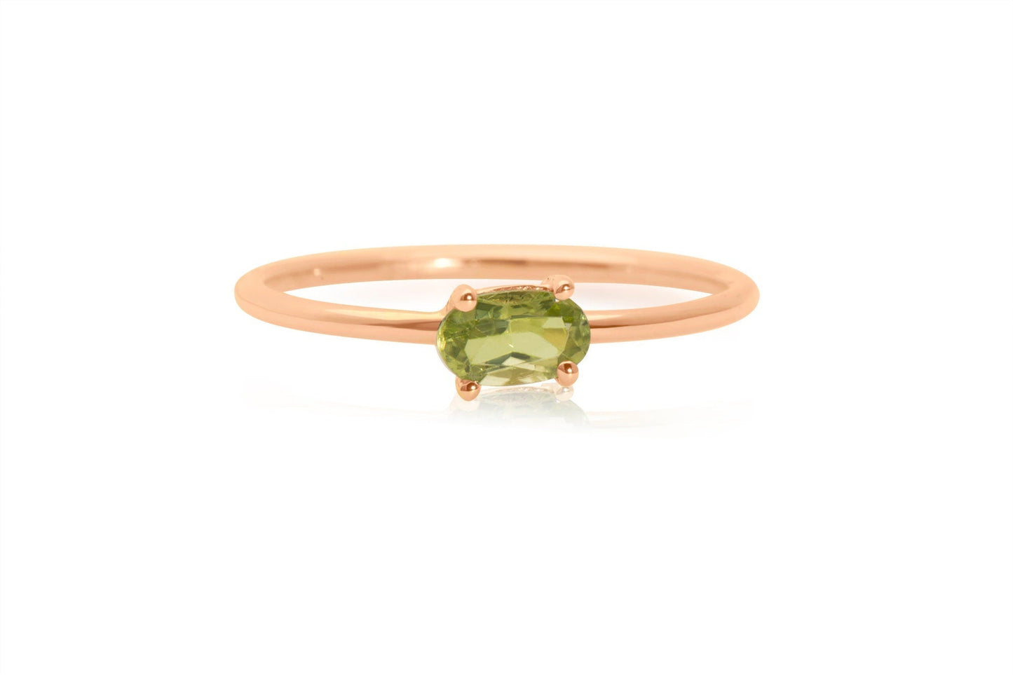 14k Solid Gold Oval Shape Green Peridot Gemstone Stacking ring