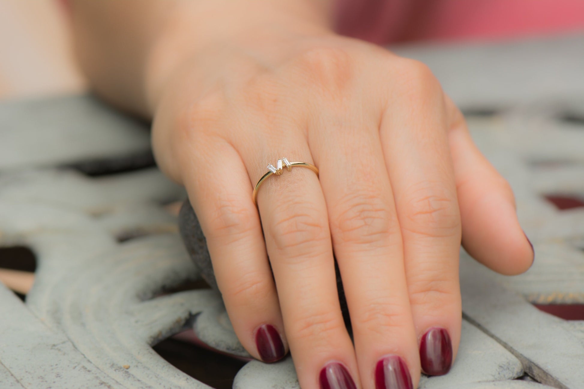 14k Stackable Baguette Diamond Ring