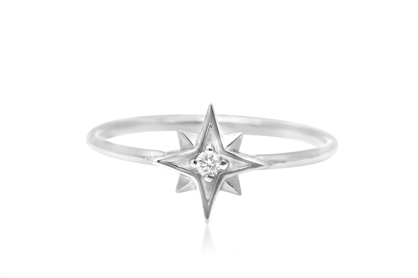 14k Thin Gold Diamond Star Ring