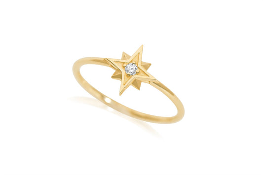 14k Thin Gold Diamond Star Ring