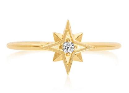 14k Thin Gold Diamond Star Ring