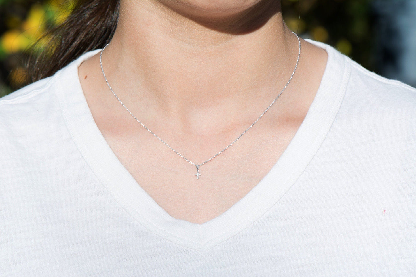 14k Tiny Diamond Cross Necklace