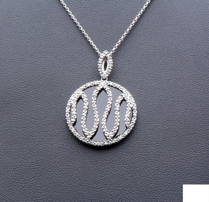 14k White Gold Black Onyx Diamond Pendant Circle Necklace