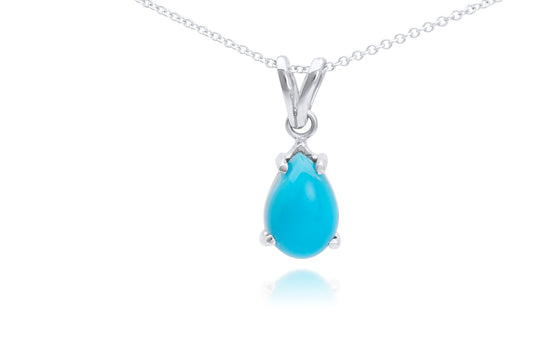 14k White Gold Turquoise Teardrop Necklace