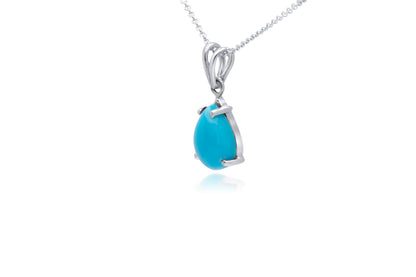 14k White Gold Turquoise Teardrop Necklace