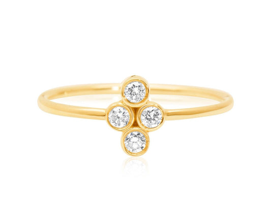 Bezel Set Diamond Ring, 14k Gold Dainty Stacking Ring