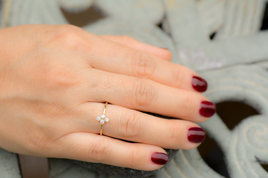 Bezel Set Diamond Ring, 14k Gold Dainty Stacking Ring