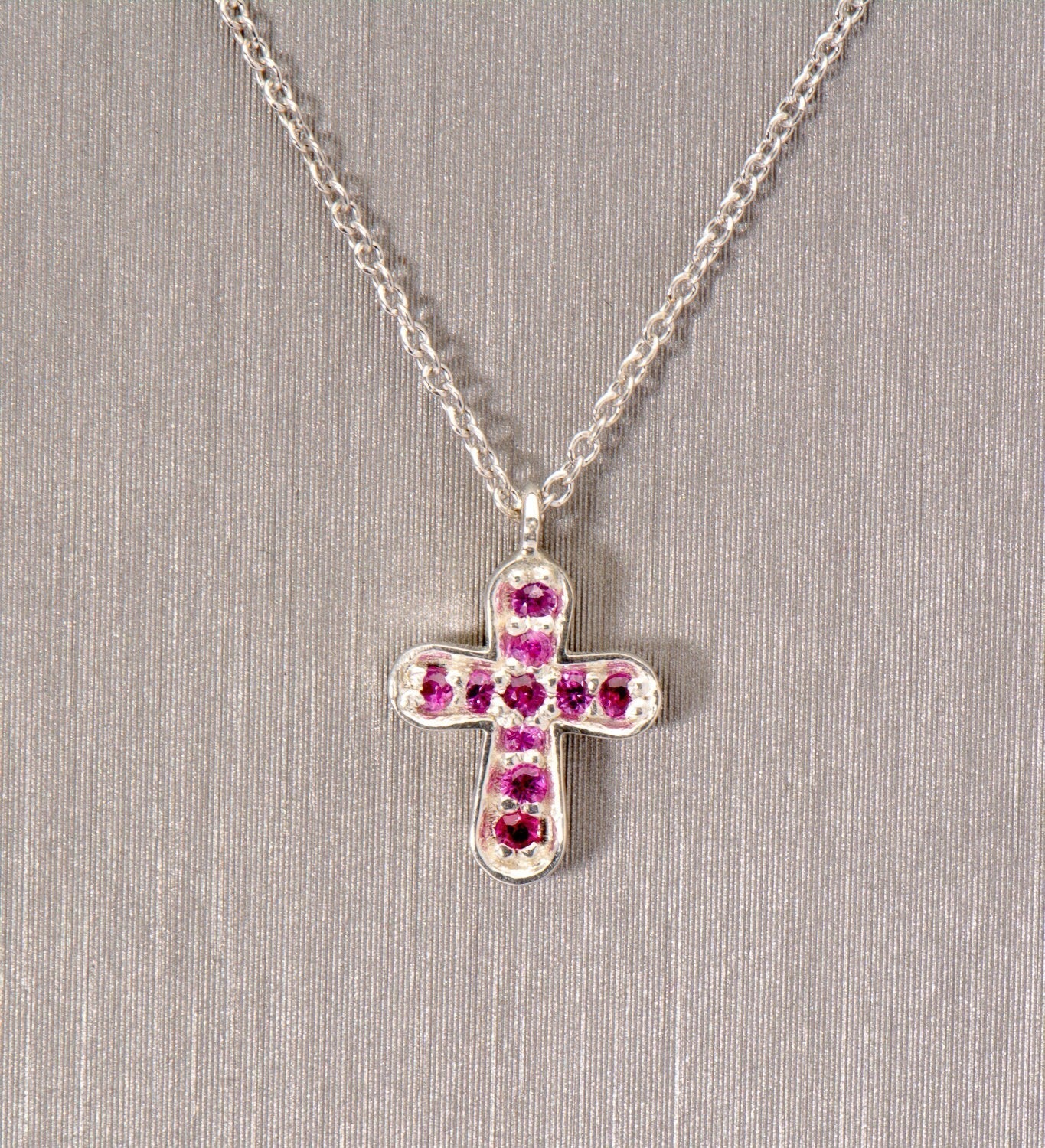 Dainty Pink Sapphire Cross Necklace