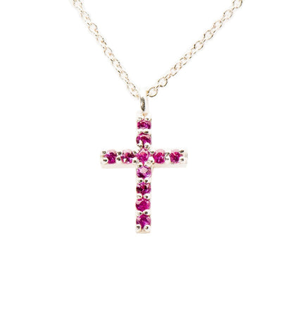 Dainty Pink Sapphire Cross Necklace