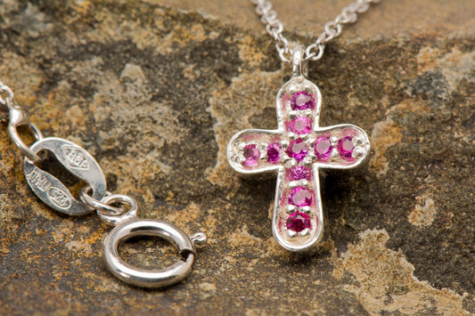 Dainty Pink Sapphire Cross Necklace