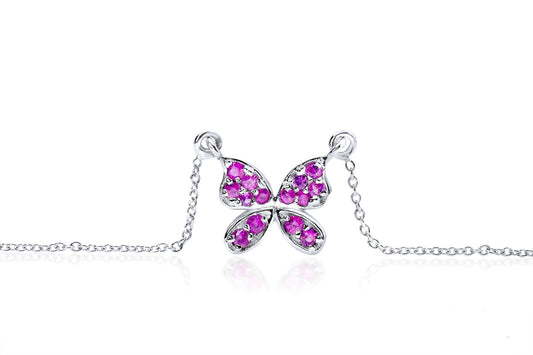 Minimalist Butterfly Necklace Micro Pave Pink Sapphire Gemstones