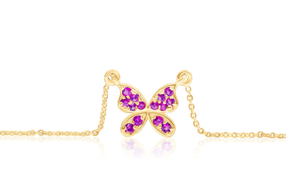 Minimalist Butterfly Necklace Micro Pave Pink Sapphire Gemstones