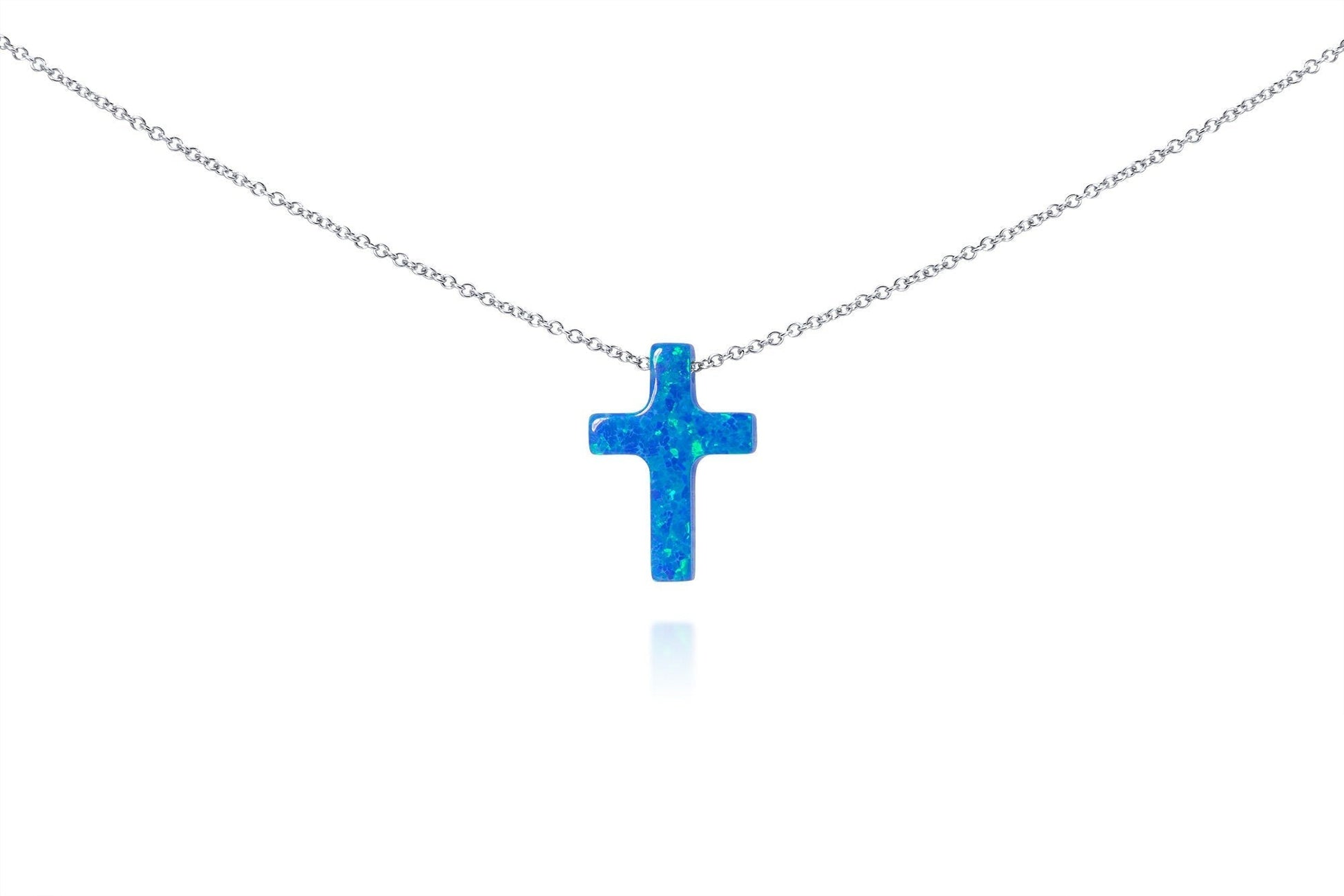 Opal Cross Necklace floating on 14k Gold Chain