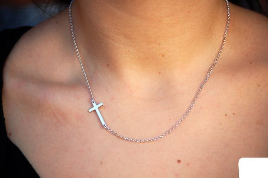 Sideways Layering Cross Necklace