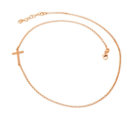 Sideways Layering Cross Necklace in Rose Gold over Sterling Silver