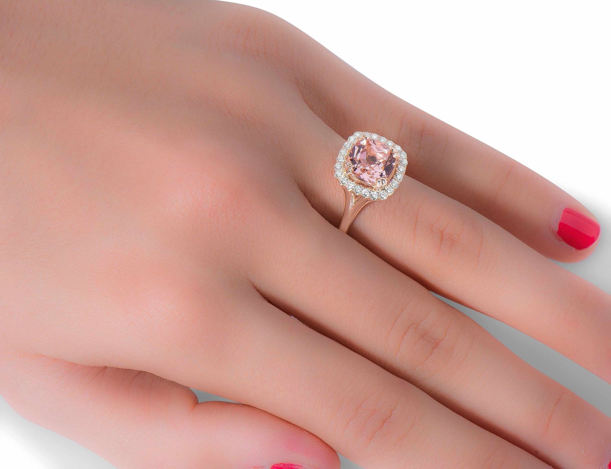 Split Shank 14k Rose Gold Diamond and Morganite Engagement Ring