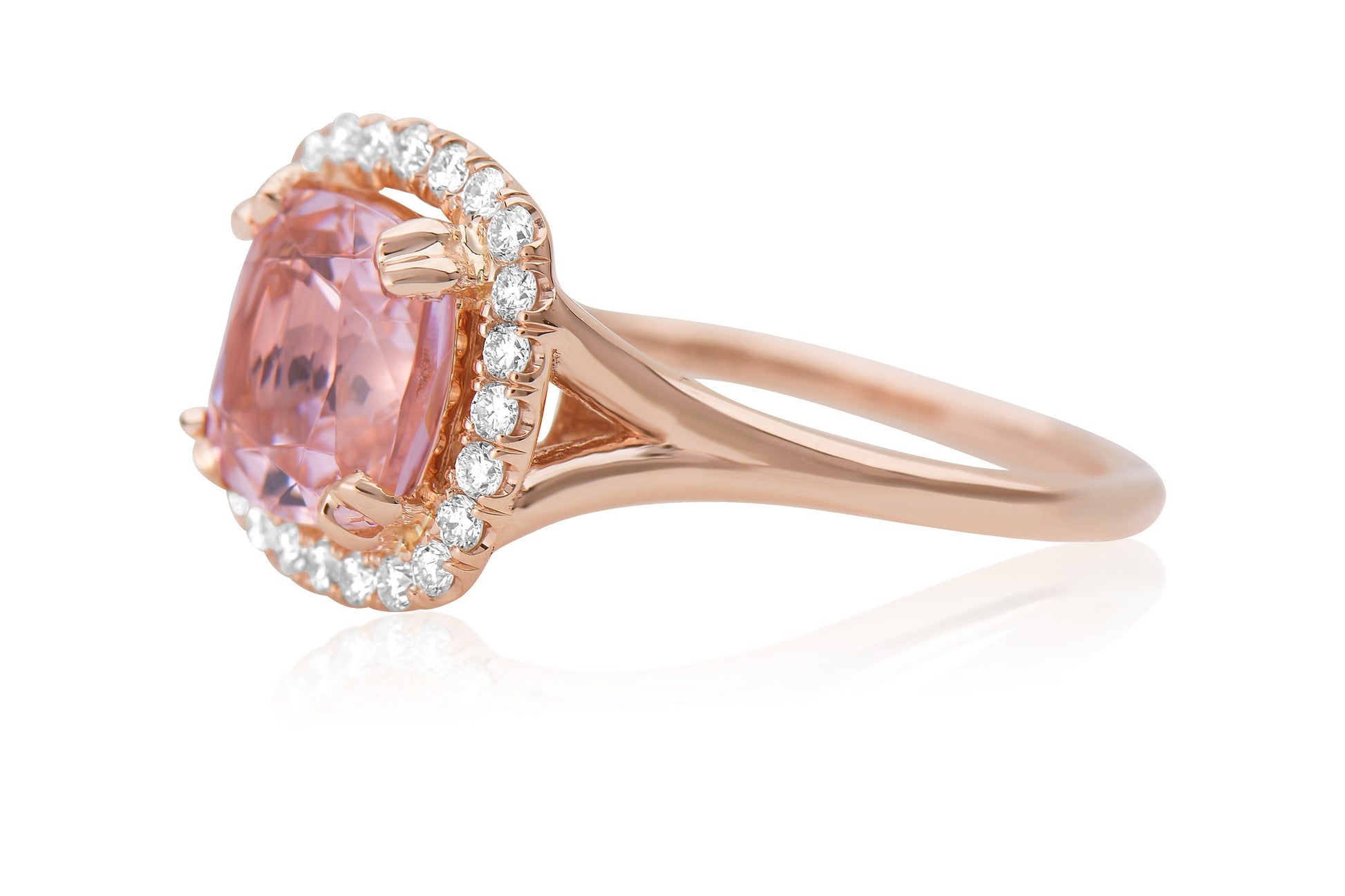 Split Shank 14k Rose Gold Diamond and Morganite Engagement Ring