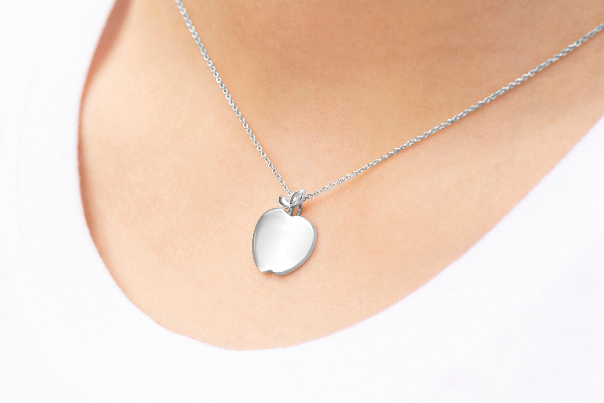 Sterling Silver Apple Charm Necklace