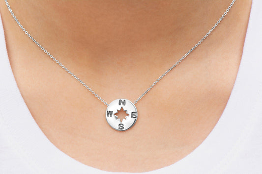 Sterling Silver Compass Circle Necklace