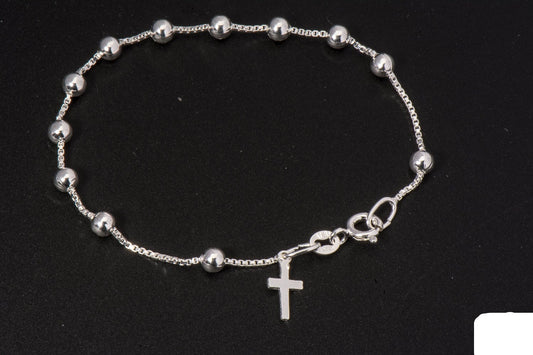 Sterling Silver Cross Charm Rosary Bracelet