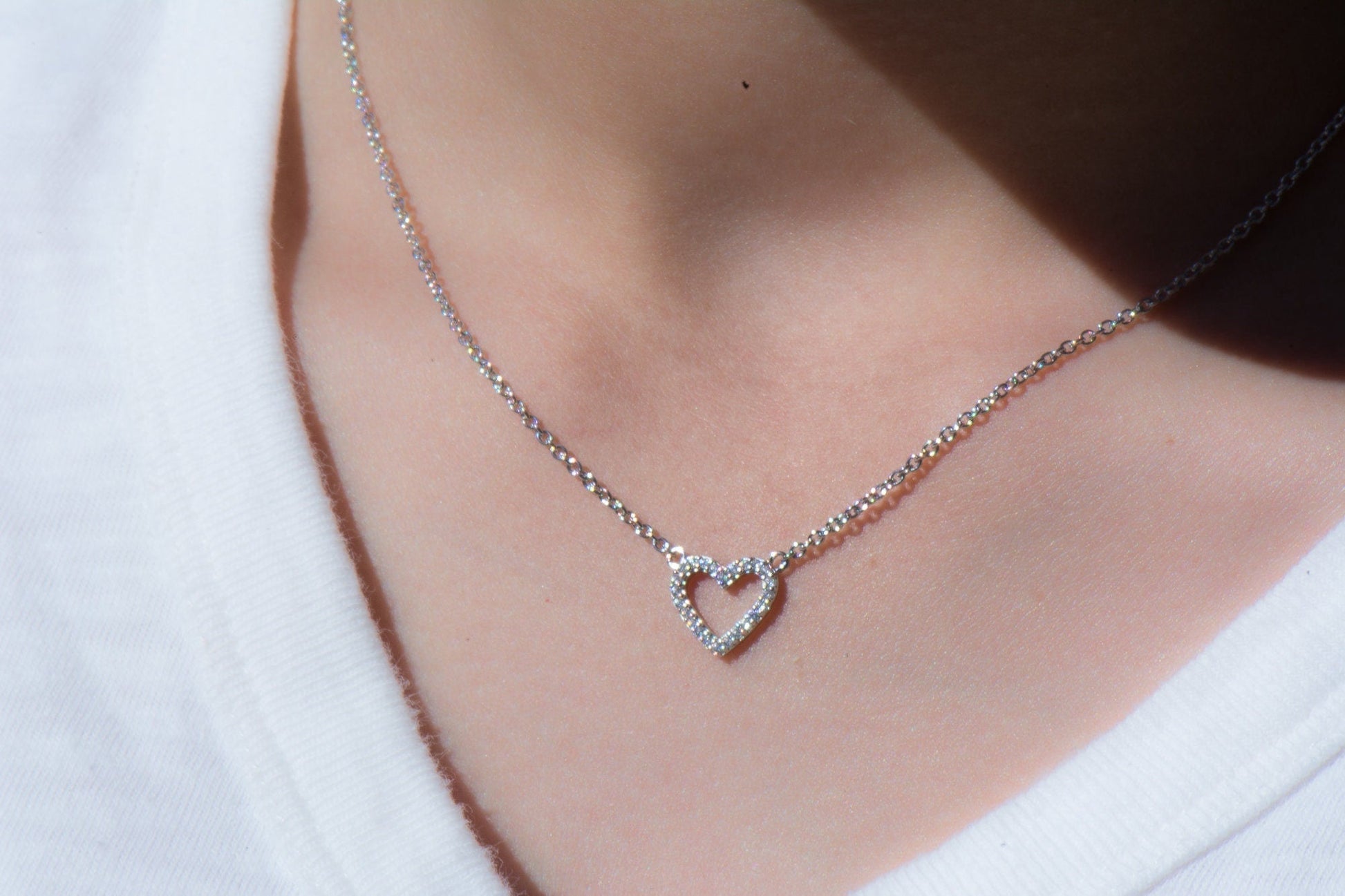 Sterling Silver Dainty Layering Open Heart Necklace
