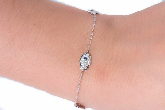 Sterling Silver Eye Protection Hamsa Bracelet