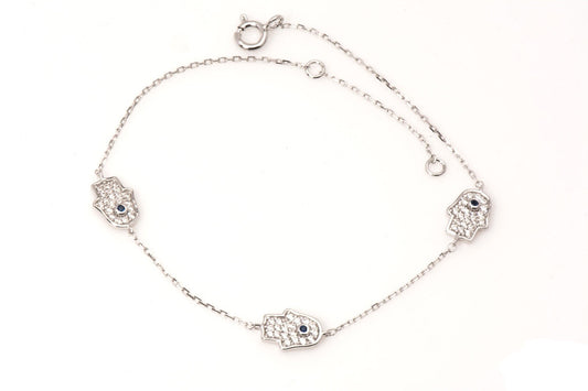 Sterling Silver Eye Protection Hamsa Bracelet