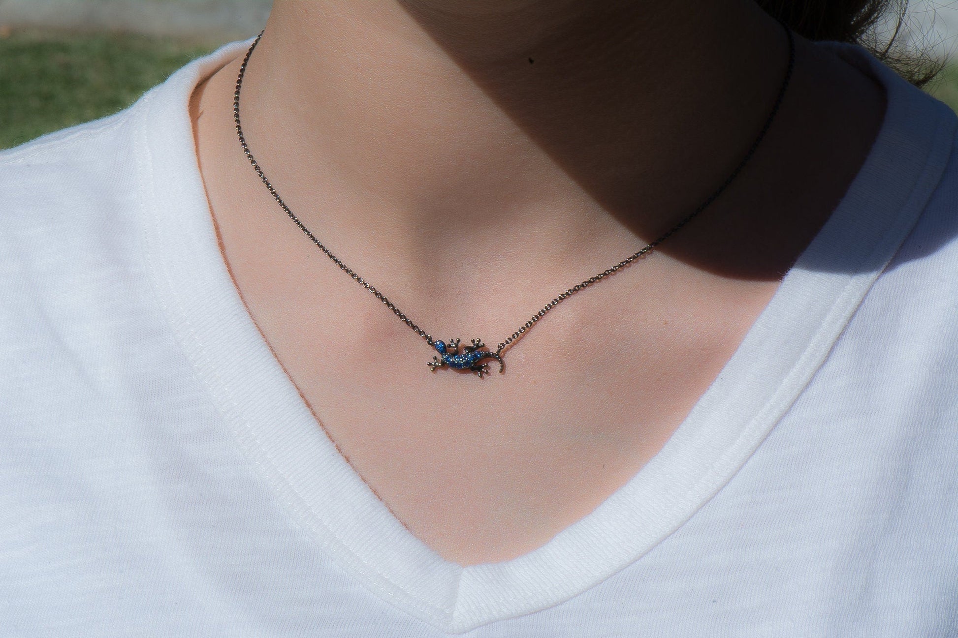 Sterling Silver Gecko Lizard Necklace