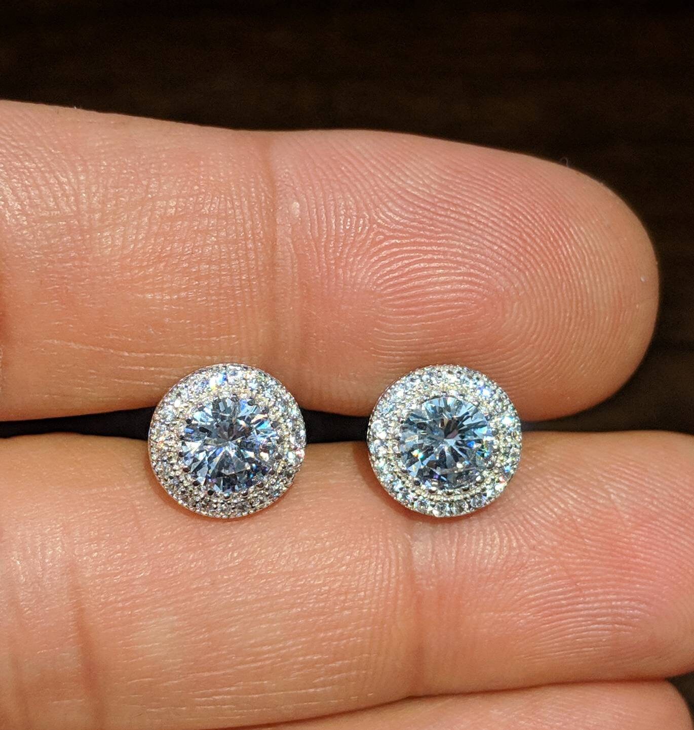 Sterling Silver Micro Pave Halo Stud Earrings