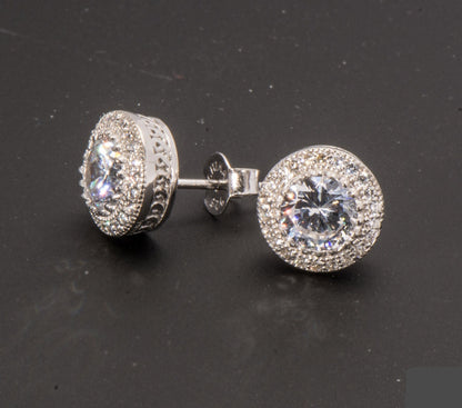 Sterling Silver Micro Pave Halo Stud Earrings