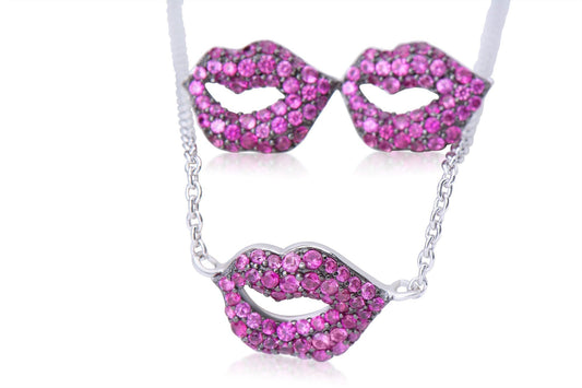 Sterling Silver Pink LIPS Necklace