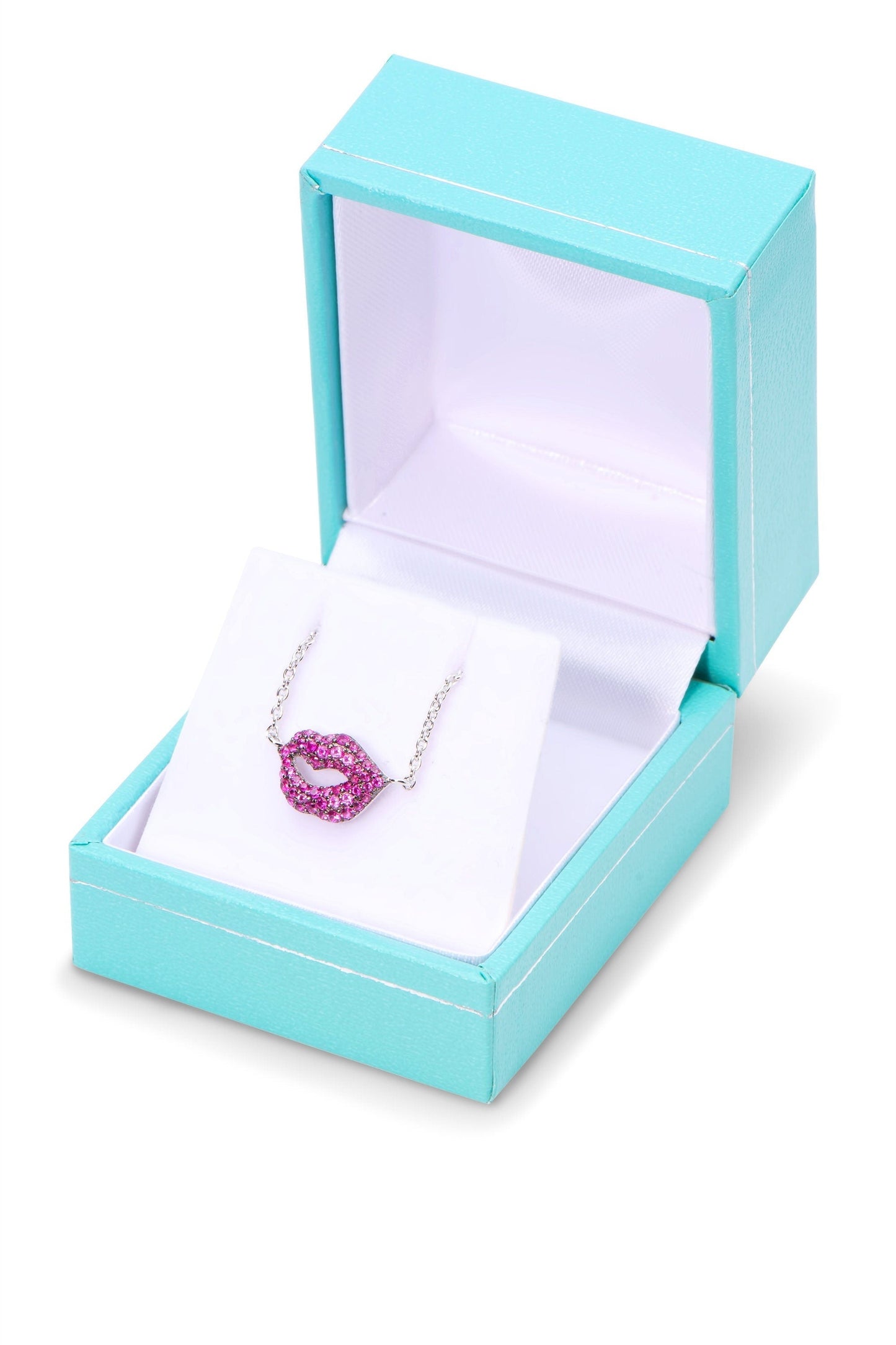 Sterling Silver Pink LIPS Necklace
