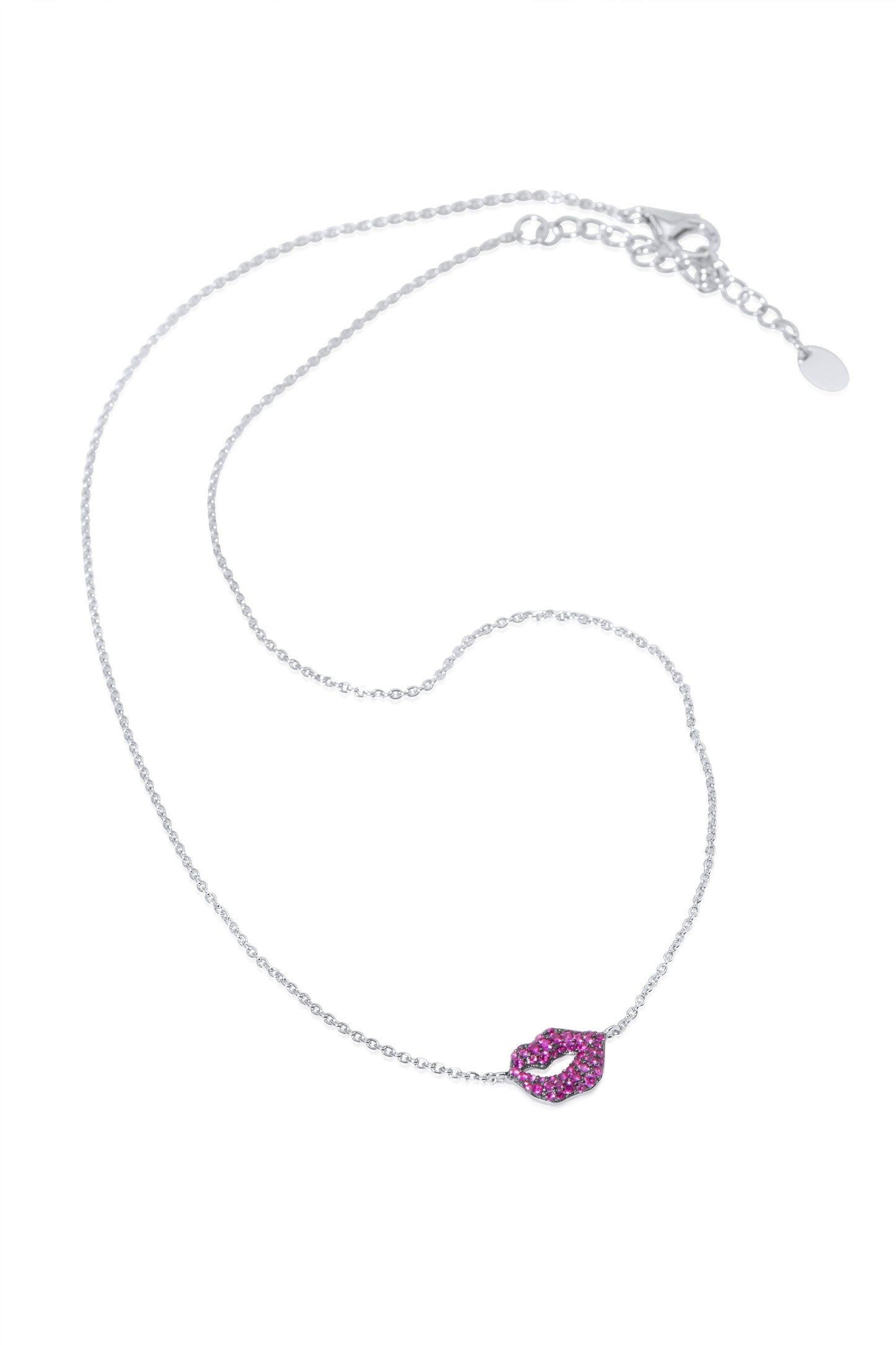 Sterling Silver Pink LIPS Necklace