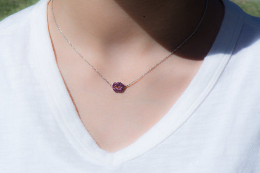 Sterling Silver Pink LIPS Necklace