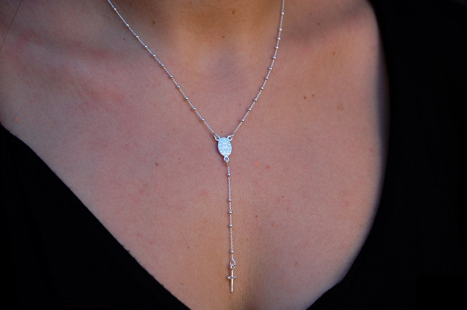Sterling Silver Rosary Necklace